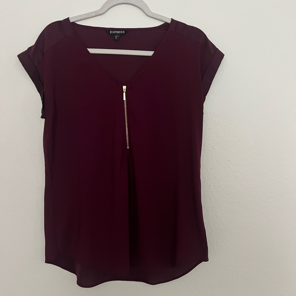 Express Deep Burgundy Blouse with Gold Zipper